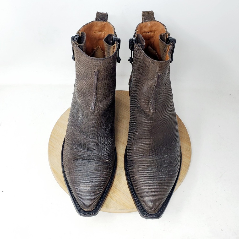Frye Sacha Moto Boots Women 8.5 Brown Leather Boho Double Zip Western Ankle Shoe - Picture 4 of 13